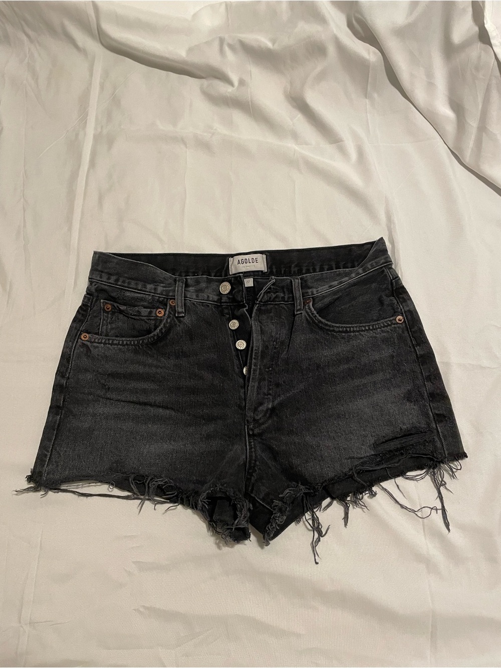 Agolde Black High-Rise Denim Cutoff Shorts - Picture 3 of 6